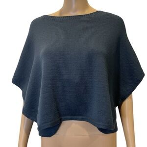 NFP New Form Perspective Blue Merino  Wool Knit Cropped Poncho Top